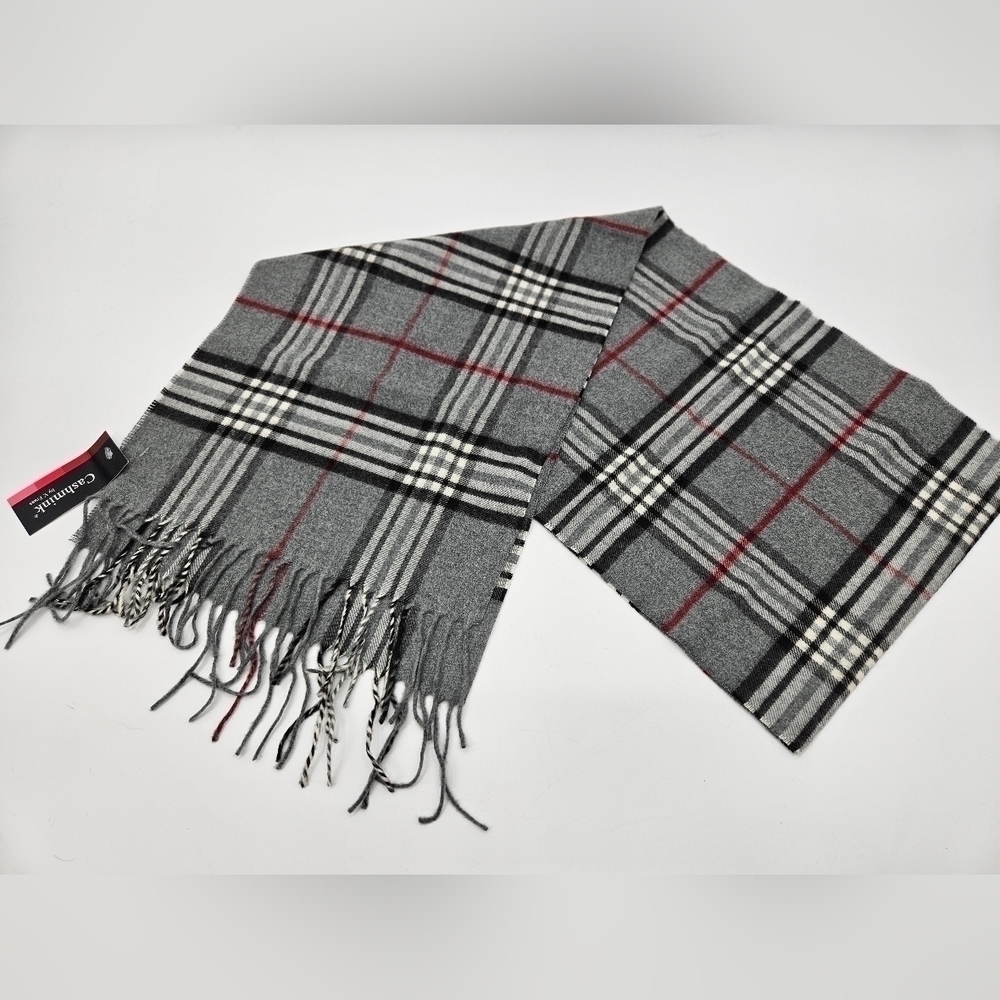 Cashmink V. Fraas GRAY PLAID Fringe Winter Scarf Wrap Acrylic Germany Unisex
